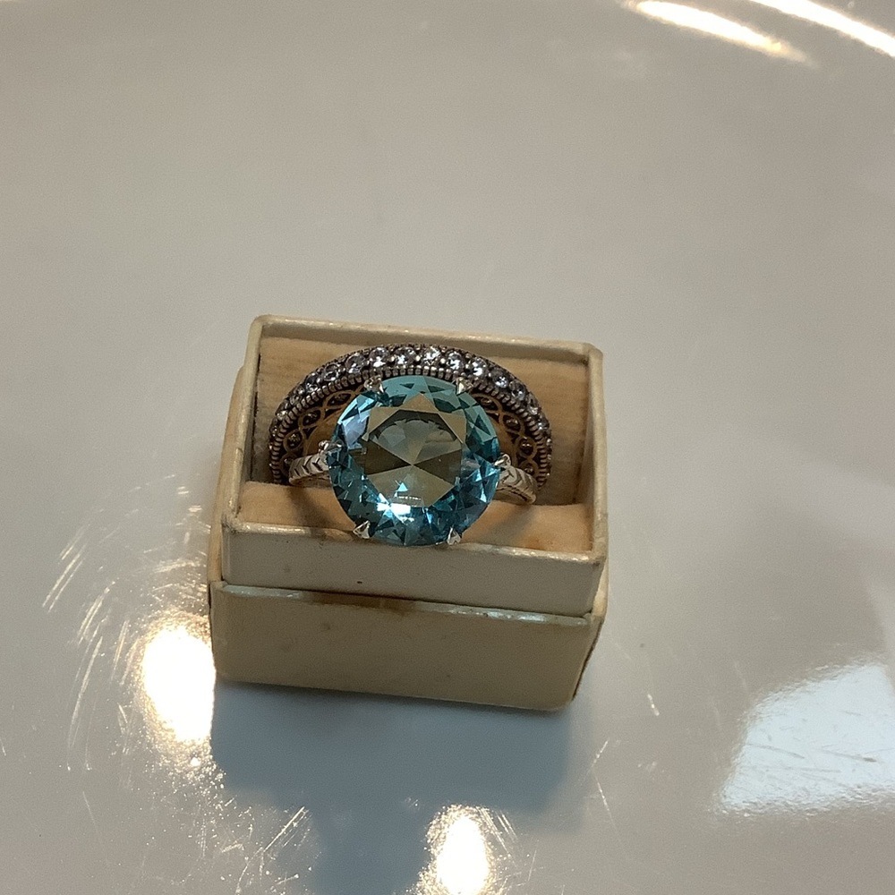Solid .925 Aquamarine Wedding Ring Set
